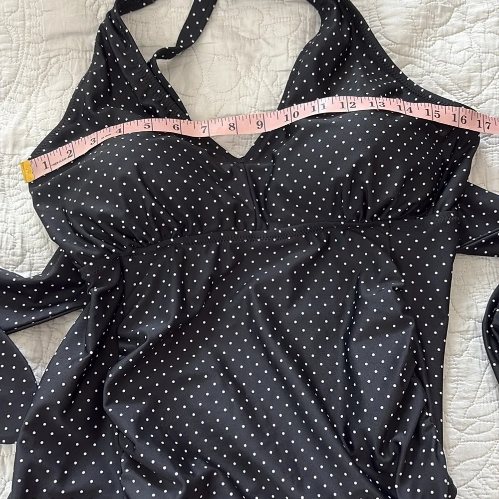 Motherhood Maternity‎ Polka Dot Tie Front Criss Cross One Piece Swimsuit Black L